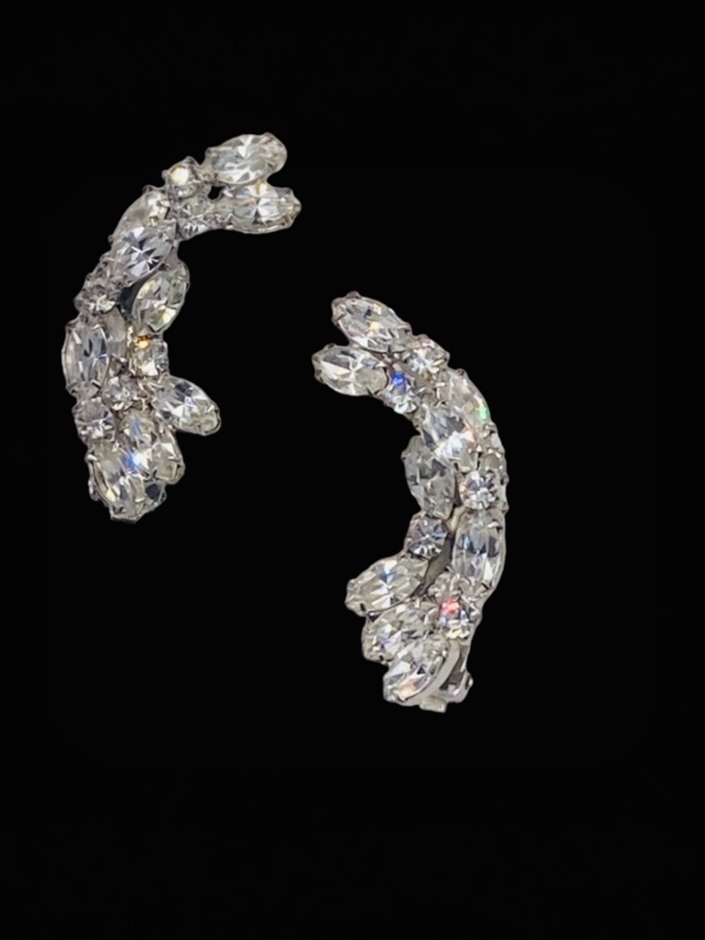 Vintage Layered Rhinestone Ear Climber Clip Earrings